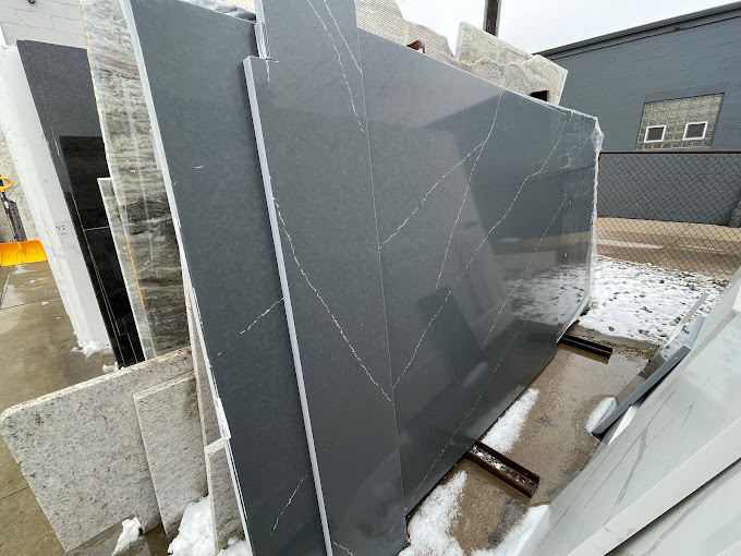 Galaxy black granite slabs ready for cutting into countertops